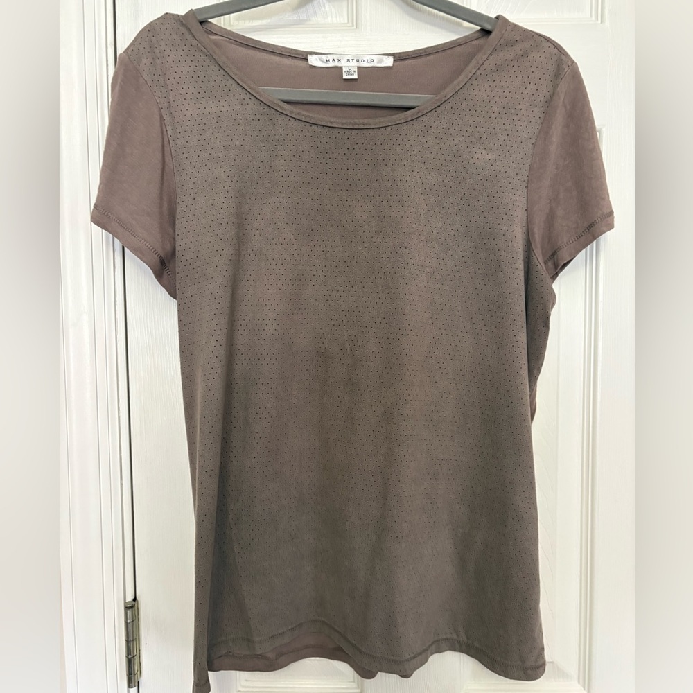 Max Studio Perforated Suede-line Short Sleeve Tee